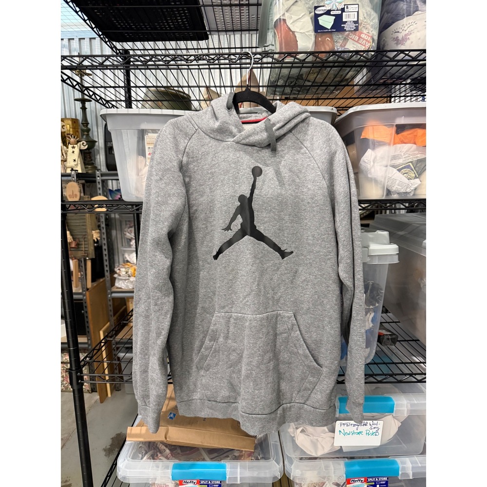 Jordan Jumpman Mens Gray Fleece Pullover Hoodie Sweatshirt Size Medium